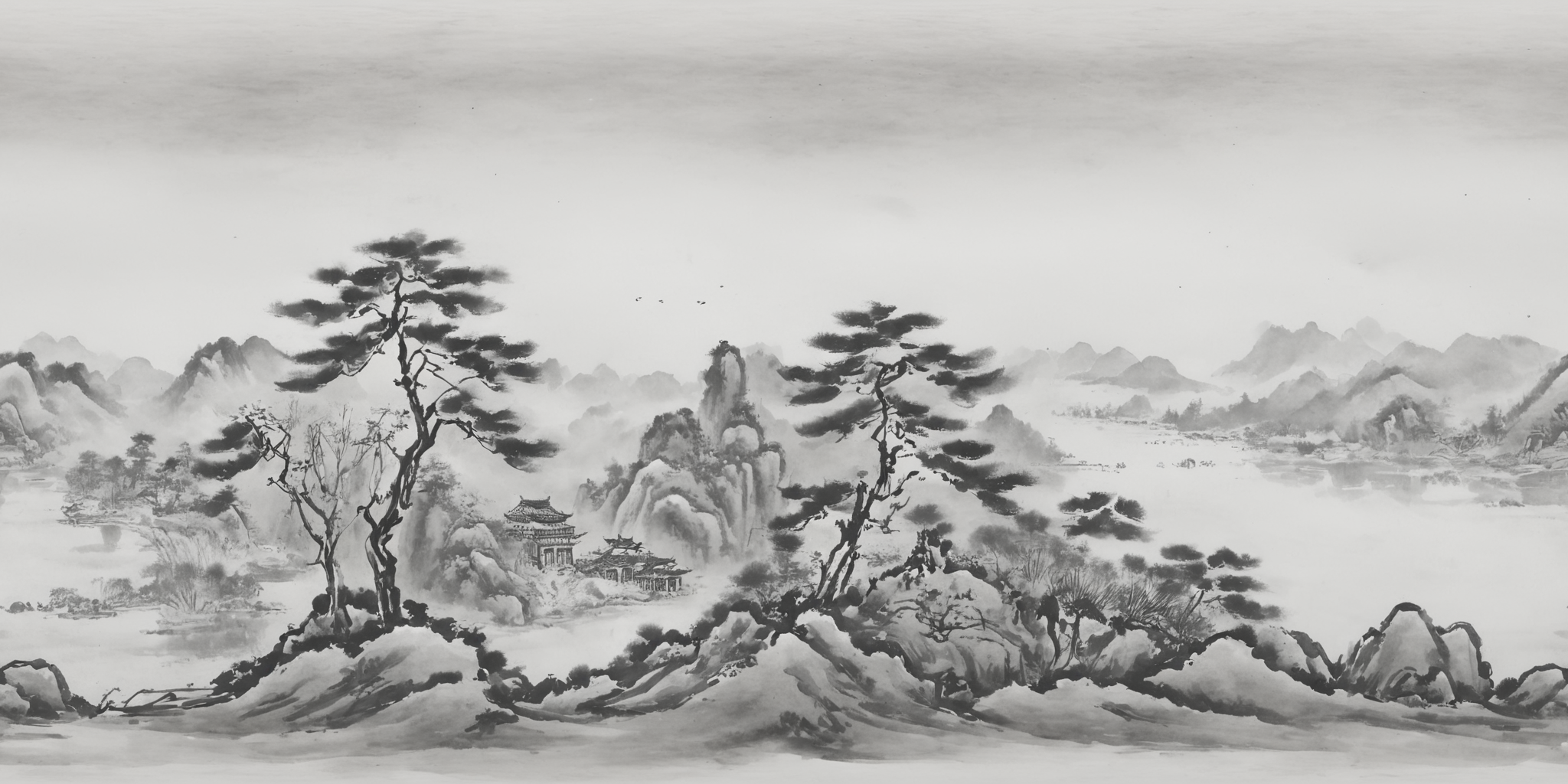 360panorama,<lora:å±±æ°´-000001:1.2>,(sphere panorama:1.5),<lora:HMSG360å¨æ¯XL-V1.0:0.8>,Chinese landscape,ink wash painting,monochrome,spherical panorama,white margins top and bottom,tranquil traditional scenery,serene mountains and rivers,classical pavilions,misty atmosphere,ink on rice paper effect,digital ink,subtle ink gradations,ultra-high resolution,pure natural beauty,ancient charm,360-degree panoramic view,harmonious natural elements,without modern elements,