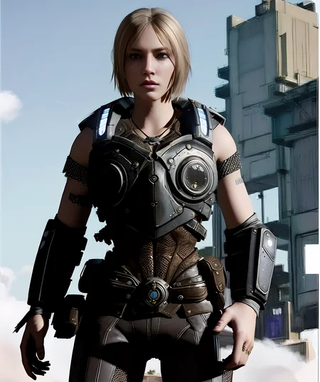 anya_stroud, natural color, standing, looking to viewer, armor, caucasian, serious face, <lora:Anya_Stroud:0.85>