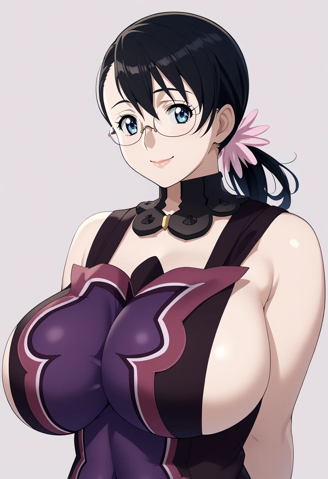 score_9, score_8_up, score_7_up, score_6_up, score_5_up, score_4_up, BREAK,
1girl, cattleya, black hair, ponytail, glasses, blue eyes,
huge breasts, mature female,
apron, arms behind back,
upper body, smile, looking at viewer, solo, simple background, white background <lora:CattleyaXL:1>