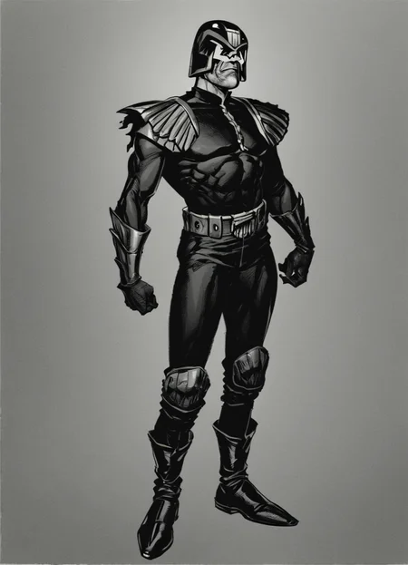 pencil drawing, man,jdgdrddcom, helmet, uniform, boots, grim expression, dark room, dark, hard shadows, monochrome, hard light, full body portrait, manly, retro artstyle,
<lora:Judge_Dredd_Comic_Style_Pony_SDXL:0.8> <lora:Dark_Novel:0.8>, score_9, score_8_up, score_7_up,
