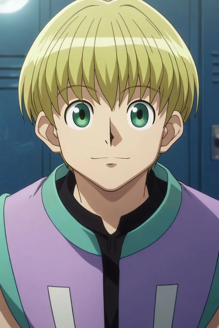 score_9, score_8_up, score_7_up, source_anime, rating_safe, , anime screencap, , official style, looking at viewer, depth of field, 1boy, solo, male focus, <lora:shalnark_ryuseih_pony:0.88>, shalnark_ryuseih, blonde hair, green eyes, short hair, , close-up, locker room, night, full moon, leaning forward, smile, convict costume, <lora:sdxl_lightning_8step_lora:1>