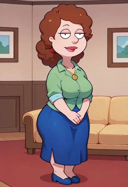 score_9,score_8_up,score_7_up,score_6_up,best quality, 1girl, solo, living room, couch, indoors,
BREAK
unnamed girl, brown hair, black eyes, (mature female:1.5), (plump:1.2), large breasts, gigantic ass, gigantic hips, green sweater, rolled up sleeves, blue skirt, navy blue shoes, own hand together, smile, looking at viewer, long skirt, half-closed eyes, necklace,