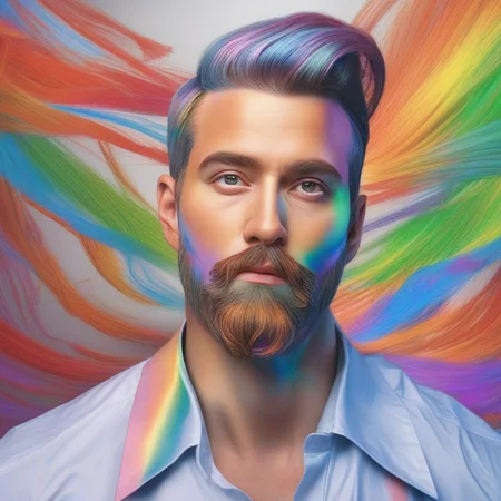 <lora:SDXL_rainbow_highlights_Sa_May:1> rainbow highlights a man