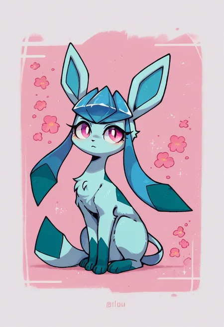 score_9, score_8_up, score_7_up, valbun, expressiveh,
solo, full body, three quarter view, glaceon, feral, light blue fur, pink eyes, eyelashes,
abstract background,