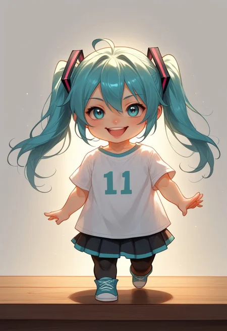 score_9, score_8_up, score_7_up, source_furry, solo, adorable chibi Hatsune Miku, happy, (chibi body:1.4), (indirect lighting, dynamic lighting:1.4), simple background, chibi art style, (detailed image, high resolution, 5k resolution:1.0), (realistic style, chibi art style, Las Lindas Art Style:1.2)