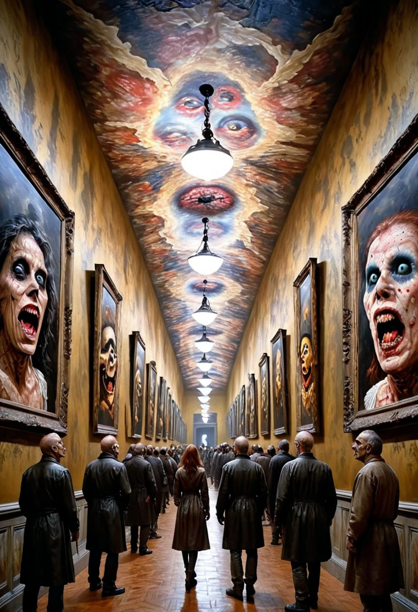 masterpiece, 4k, intricate details, highly-detailed, hyper-realistic. best lighting, horror theme,
bm0v13 A hall of endless paintings, each one watching ,
 <lora:bmovie-horror-SDXL:1.2>