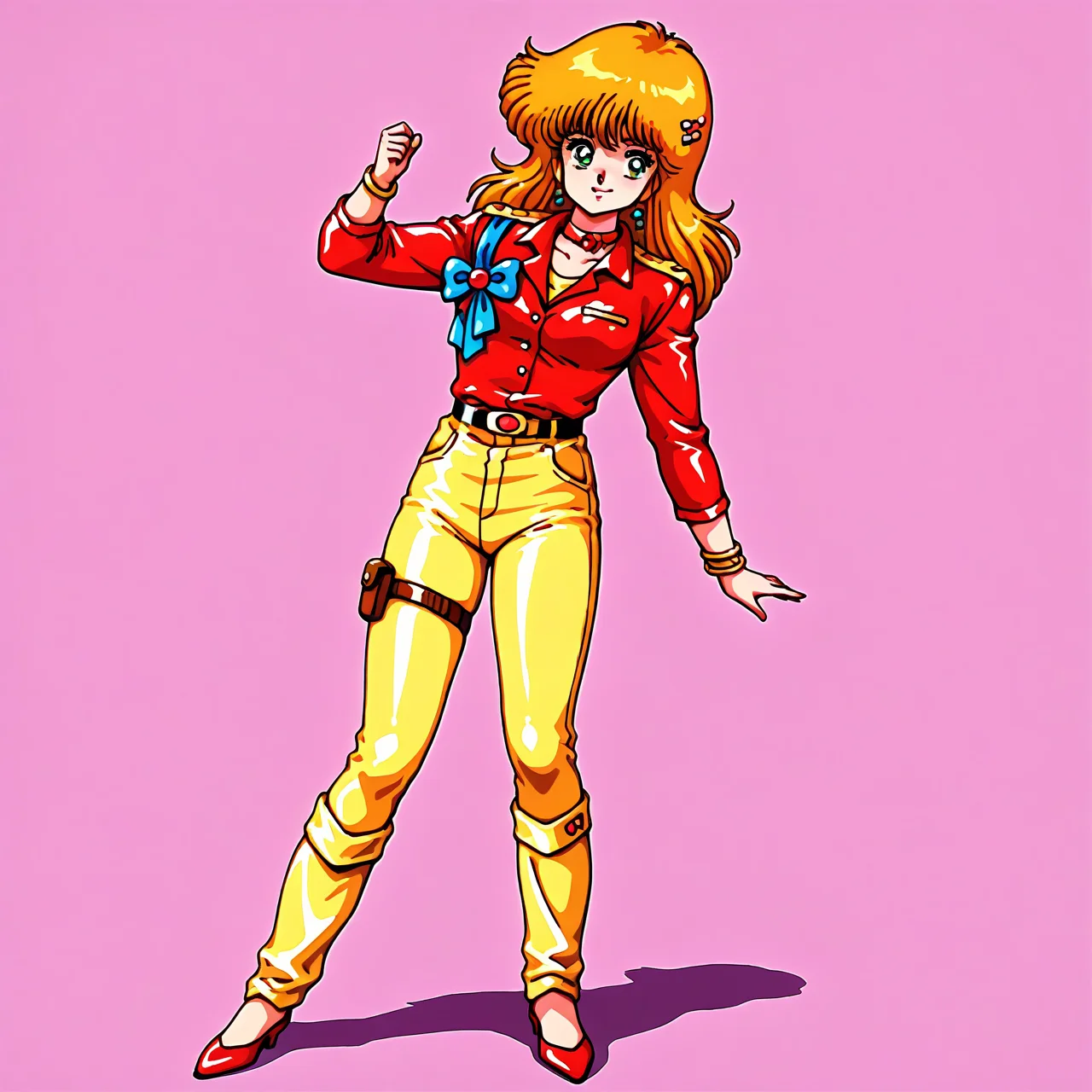 <lora:moto-girl-IL_v1:0.6>moto-girl, 1980s(style), solo, retro artstyle, BREAK
smile,
full body, standing,
beatuiful face, best quality,
no background,