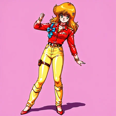<lora:moto-girl-IL_v1:0.6>moto-girl, 1980s(style), solo, retro artstyle, BREAK
smile,
full body, standing,
beatuiful face, best quality,
no background,