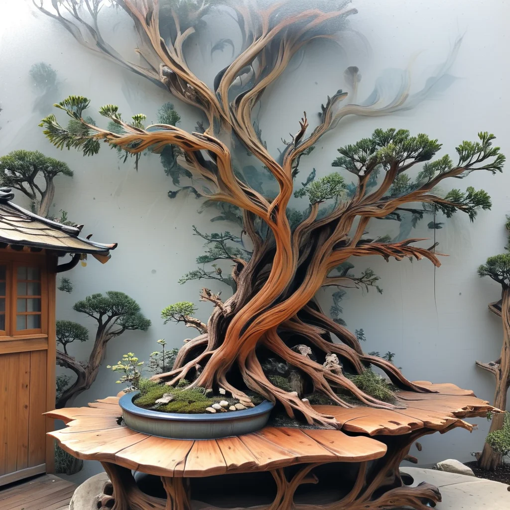 <lora:artfullyTREELUSION_SDXL_V1:1>, arttrlsn, , bonsai of an old juniper tree, beautiful cedar stand outside on the patio for the 100 year old plant, passed down from generation to generation. there is a koi jumping out of the water next to the branches that hold the mushroom tree house up
<lora:artfullyECHELIER_SDXL_V1:1> artchlr <lora:artfullyinsect_-_v1:1>