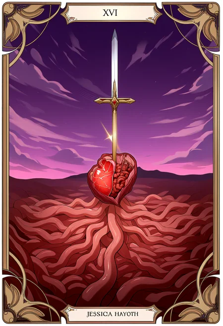 very awa, masterpiece, best quality, year 2024, newest, highres, absurdres, <lora:age_slider_v4:3> <lora:thicc_v1.4-pony:1.2>,detailed_background,indoors,organs,border,sliced,horror \(theme\),tarot,white border,sword,card \(medium\),outdoors,intestines,sky,surreal,heart \(organ\),jessica hayworth,purple sky,gradient sky,no humans,gradient background,cloudy sky,cloud,tarot \(medium\),weapon