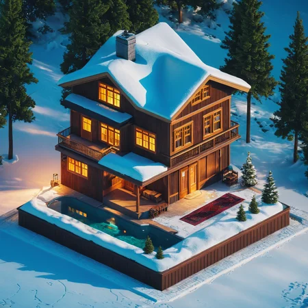 breathtaking cinematic photo isometric style cozy cabin, tilemapstyle, voxell, scenery, <lora:TileMapStyle_v1:0.85> . vibrant, beautiful, crisp, detailed, ultra detailed, intricate . 35mm photograph, film, bokeh, professional, 4k, highly detailed . award-winning, professional, highly detailed