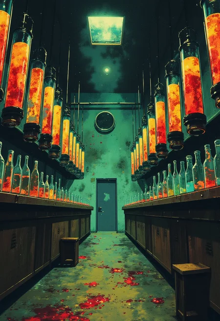 Vector art, uhd, 8k, 4k, epic, dramatic, 4k quality, (Perfect hand:1.4), (masterpiece), (superhero), detailed, ghiblistyle, Perfect hand
Rendered in a style redolent of Impressionism, the painting utilizes a vibrant.
a dark evil lab filled with multiple rows of large test tubes. Each with a human floating inside. The lab is abandoned
