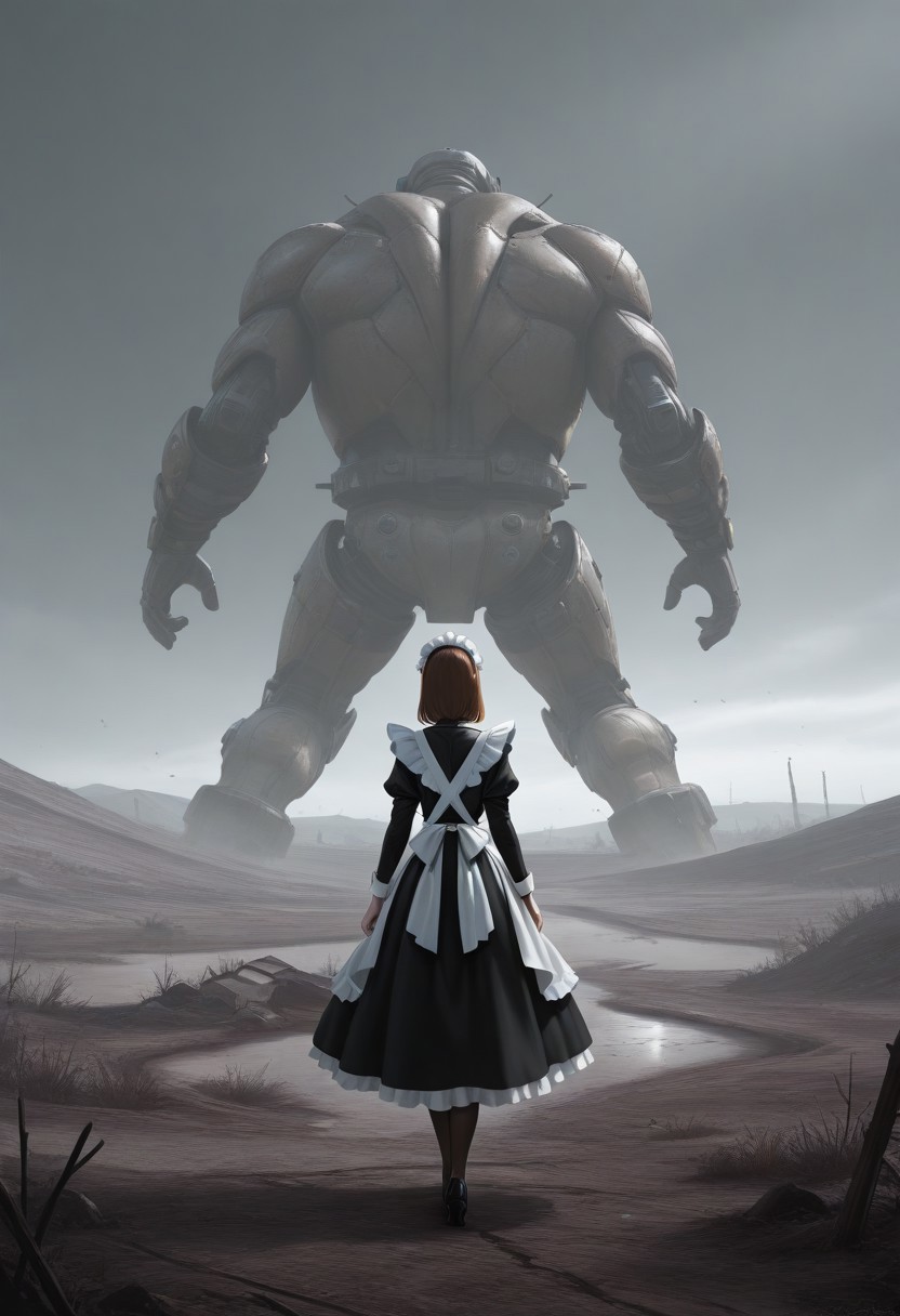 maid, from behind, wasteland