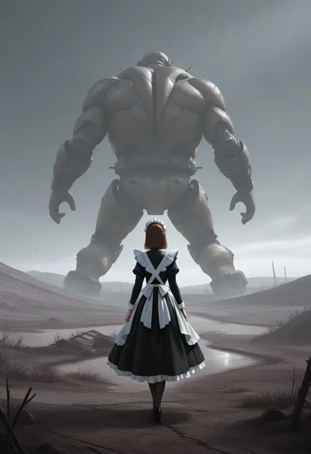 maid, from behind, wasteland