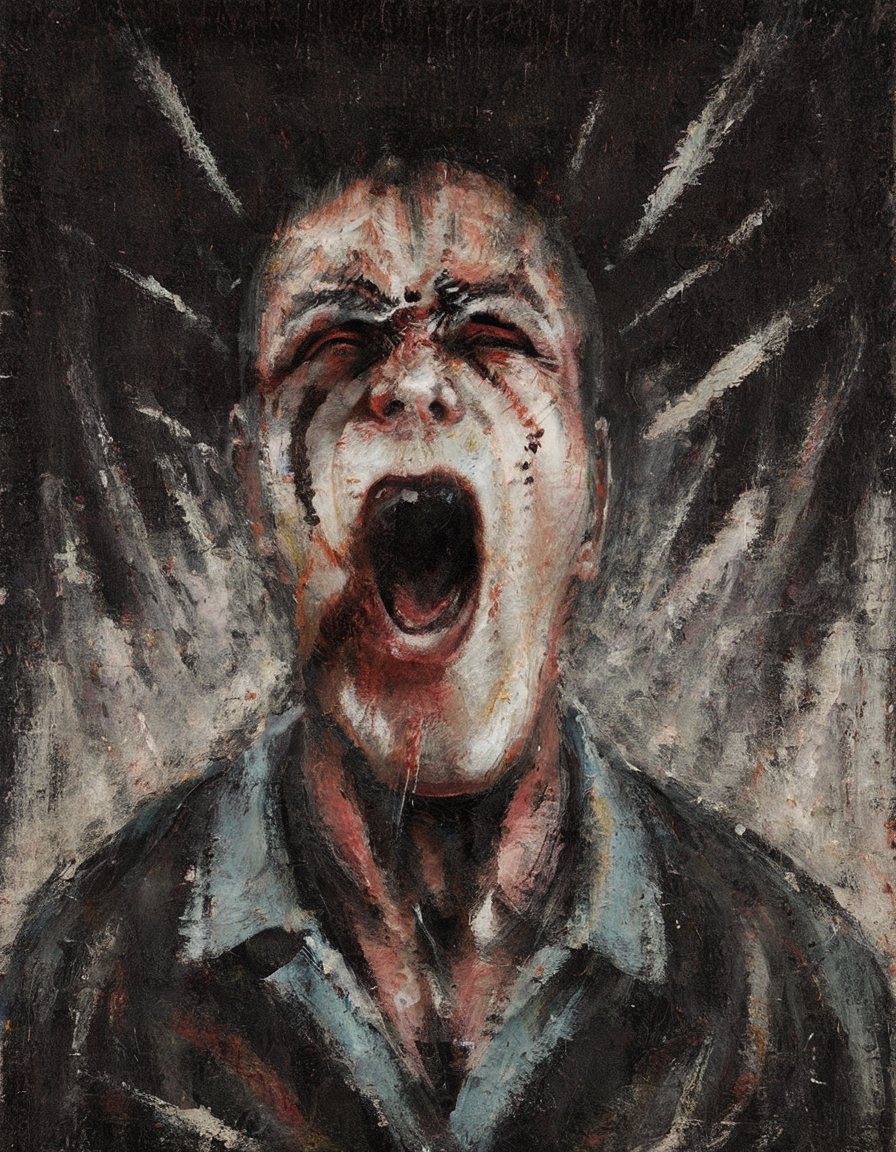 <lora:fbac:0.7>fbac, man screaming,