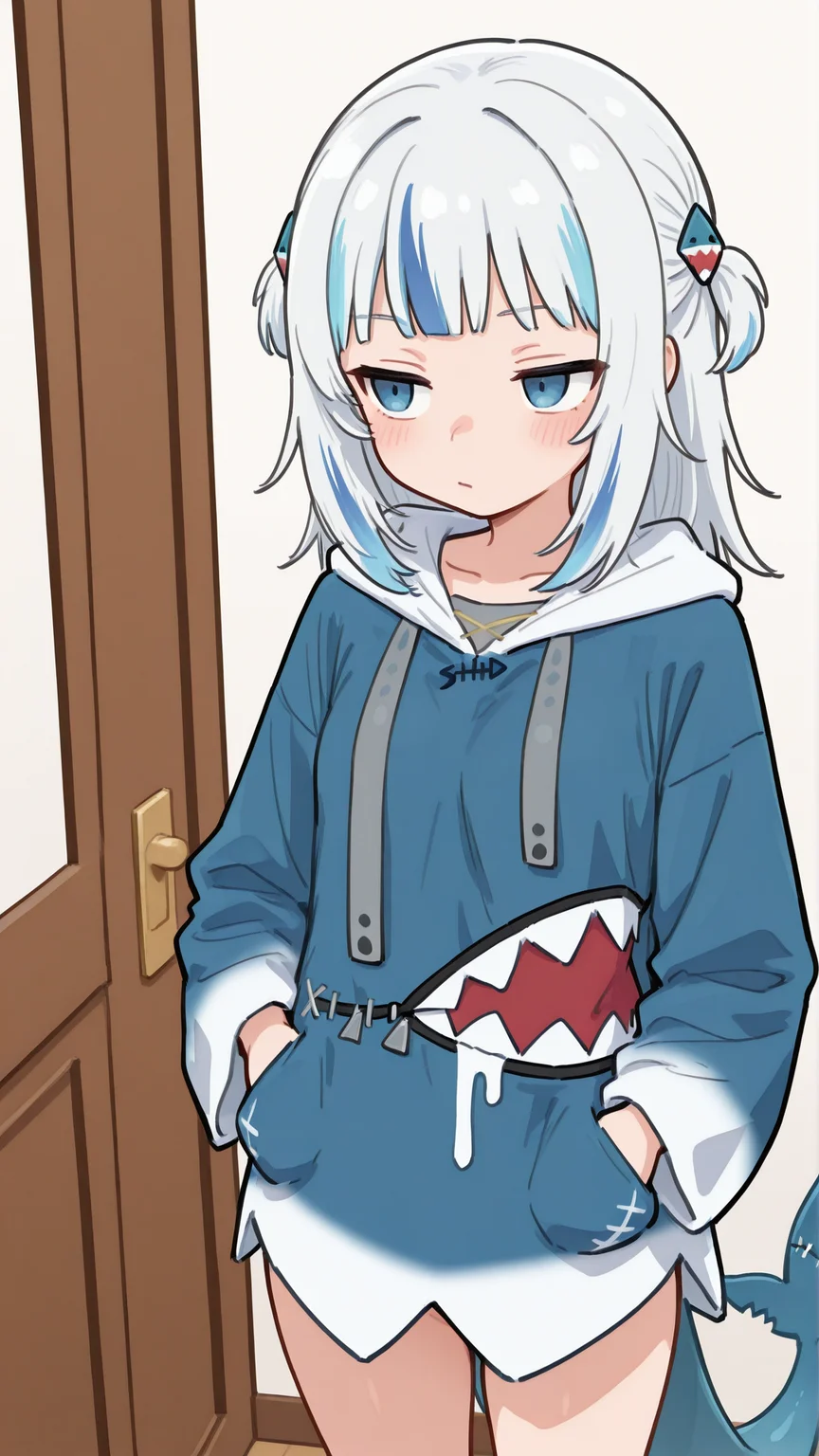 masterpiece, best quality, very detailed,
1 girl, gawr gura, small breasts, short hair, hair ornament, hoodie, shark tail
Indoors, standing,
<lora:Artstyle__uwzoa_illustrious:1>