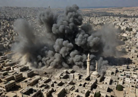 <lora:Smoke_XL:1>, middle shot, ancient Palestinian bombed out city with Mosque, helicopters overhead, in the form of smoke_xl