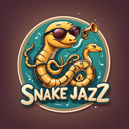 <lora:Web_Cartoon:0.8> cute, "Snake Jazz" text logo, a snake with sunglasses playing a saxophone, musical notes, jazz theme, spatial warped illustration, flat text, outline, outcut effect, professional graphics, vector art, simple background <lora:dvr-ftl:0.8>