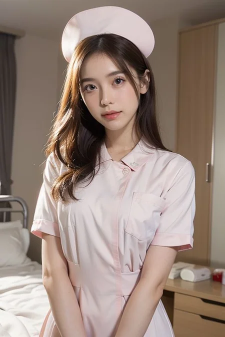 (nurse, nurse uniform:1.477), shiny skin, slim body, ((small breasts)) Asian woman, Japanese woman, (cheek poking), ((narrow waist)), (wide hips), hospital bed, pov, photo,  stethoscope, (pink lingerie:0.8), pale skin, 1girl, ultra high res, realistic photorealistic, ultra-detailed, finely detailed, high resolution, perfect dynamic composition, (perfect eyes), (detailed eyes), solid circle eyes, ccurate, sparkling eyes, (clean eyes), anatomically correct, super detail, textured skin, extremely detailed face and eyes, detailed facial features, ((perfect face))