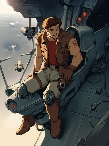 score_9, score_8_up, score_7_up, score_6_up, score_5_up, <lora:T43XLP:1> t43, spacecraft, science fiction, 1boy, solo, retro artstyle,