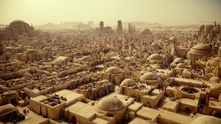 cinematic film still of <lora:star wars style:0.2>
<lora:detailed:0.4> detailed
<lora:perfection style:0.4> perfect
<lora:PerfectEyesXL:0.5>
<lora:Chiaroscuro Lighting Style:0.3>
<lora:Mos Eisley:0.9>
Mos Eisley a futuristic city with a lot of buildings,in star wars style,outdoors,no humans,building,scenery,city,cityscape,desert, shallow depth of field, vignette, highly detailed, high budget, bokeh, cinemascope, moody, epic, gorgeous, film grain, grainy