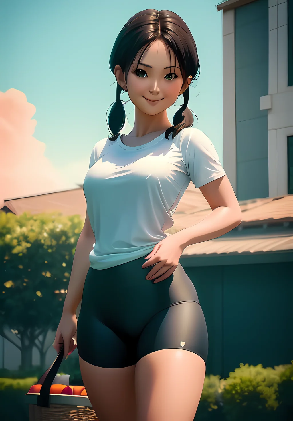 <lora:Videl:0.8>, Videl, 1girl, solo, smile, white shirt, bike shorts,, (acclaimed, alluring, captivating, exciting, gorgeous, striking:1.3), (trending on CGSociety, trending on pixiv, contest winner:1.3)