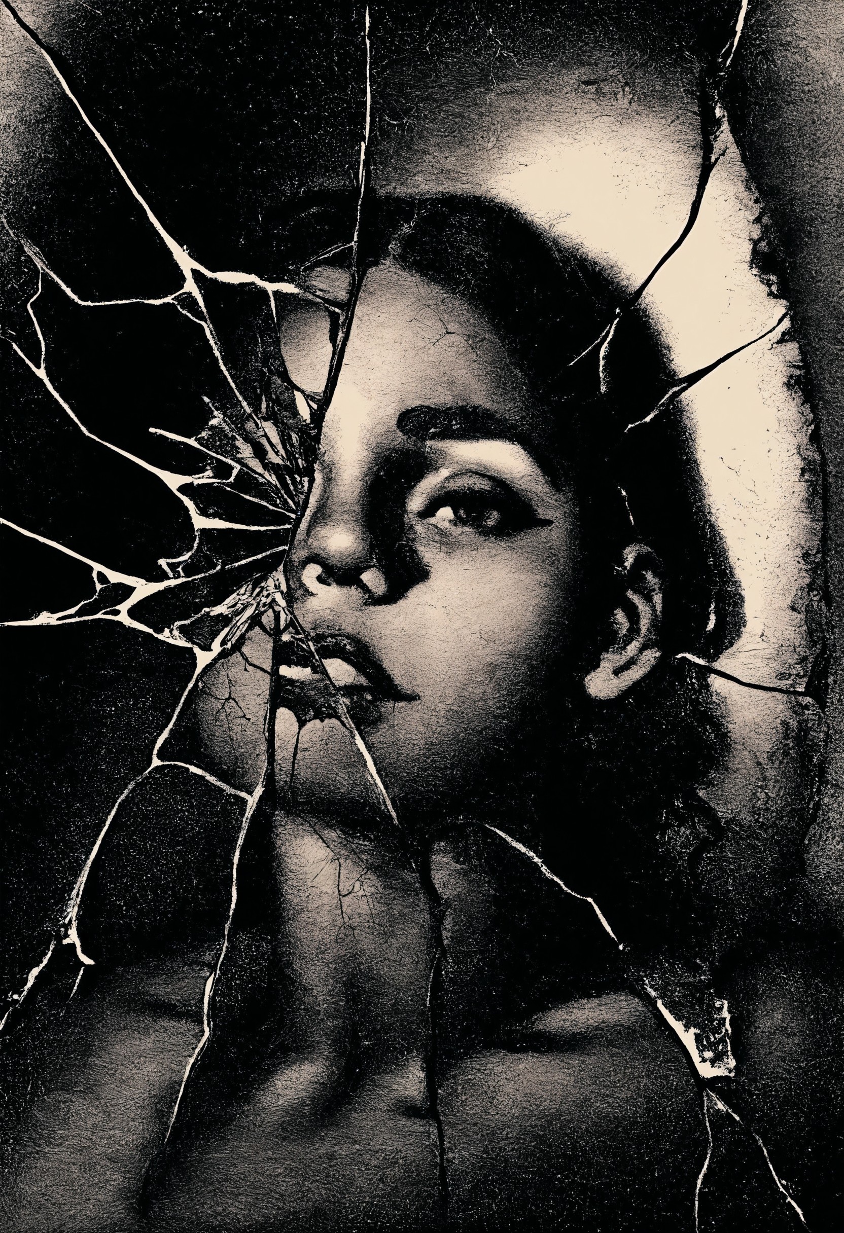 masterpiece, best quality, monochrome, greyscale, cracked mirror, no reflection, fine detail, pointillism<lora:RioOka_v1_NoobAI:1.0>