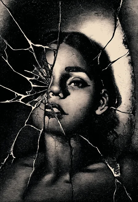 masterpiece, best quality, monochrome, greyscale, cracked mirror, no reflection, fine detail, pointillism<lora:RioOka_v1_NoobAI:1.0>