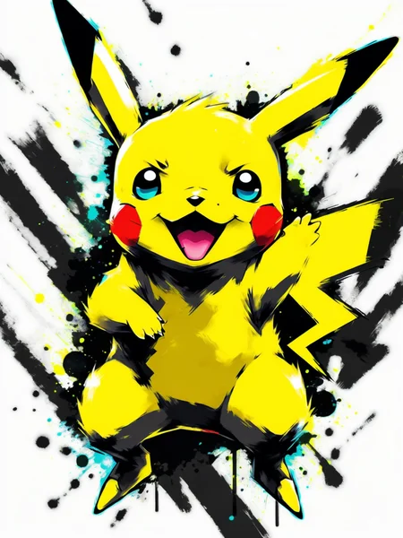 pokemon pikachu, active pose, anime, scetch, nvinkpunk, abstract brush strokes, heavy lines, HDR Neo-Noir style, bright yellow neon, minimal <lora:xl_more_art-full-beta2:1>