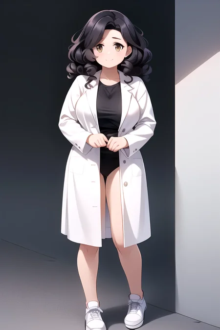 (masterpiece:1.4), high quality, high definition, sharp focus, detailed clothes, detailed body, detailed face, anime, best quality, 4k, 8k, absurd resolution, intricate detail, detailed hands, detailed eyes, animation, illustration, highly detailed, highres, extremely detailed, <lora:ETO_OCC002:0.7> ETO_OCC, black hair, (curly hair:1.5), long hair, thick eyebrows, <lora:hyperdenoiser_v090:0.6>, (looking at viewer:1.6), (plump), (curvy), (thick), (hazel eyes:1.3), (parted bangs:1.4), smiling, <lora:ETO_OC:0.2> ETO-OC, <lora:sensualface_type1:0.6>, seductive smile,  <lora:perfetfingers:1>, prettify, OverallDetail, Illust-InstaFilter, hotify, edgQuality, Earth-QualityPos, BodyPositive, Best_QualityPos, ice skating, dutch angle, 1girl, breasts, skindentation, <lora:hyperrefiner_v090:0.6>, (full body), <lora:LabCoat-000007:1> (lab coat), (open lab coat),