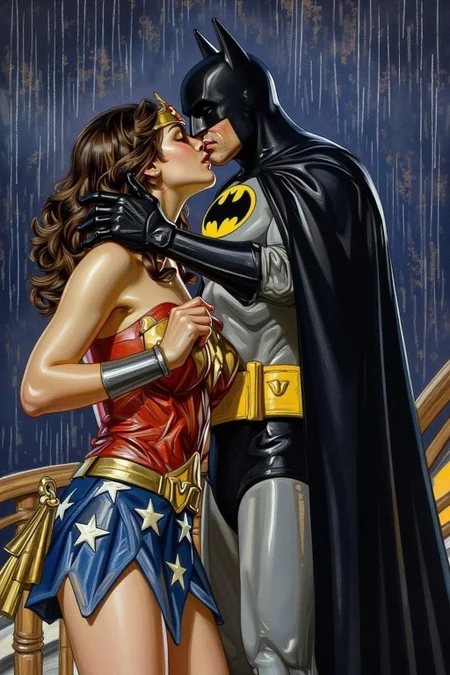 jcleyen1 painting.
Wonder Woman and Batman Kissing in the rain <lora:jcleyen1_cap_d6a3e11:1.0><lora:824045838876682656:0>