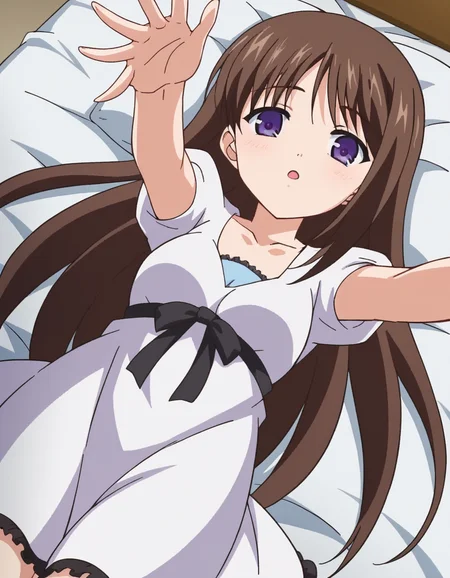 score_9, score_8_up, score_7_up, source_anime,
marinaakizuki, <lora:marina-akizuki-ponyxl-lora-nochekaiser:1>
marina akizuki, long hair, brown hair, purple eyes,
dress, ribbon, collarbone, short sleeves, white dress,
indoors, bed, bed room, on back, arm support, arms up, incoming hug, pov, reaching, reaching towards viewer,
looking at viewer, dutch angle, cowboy shot,