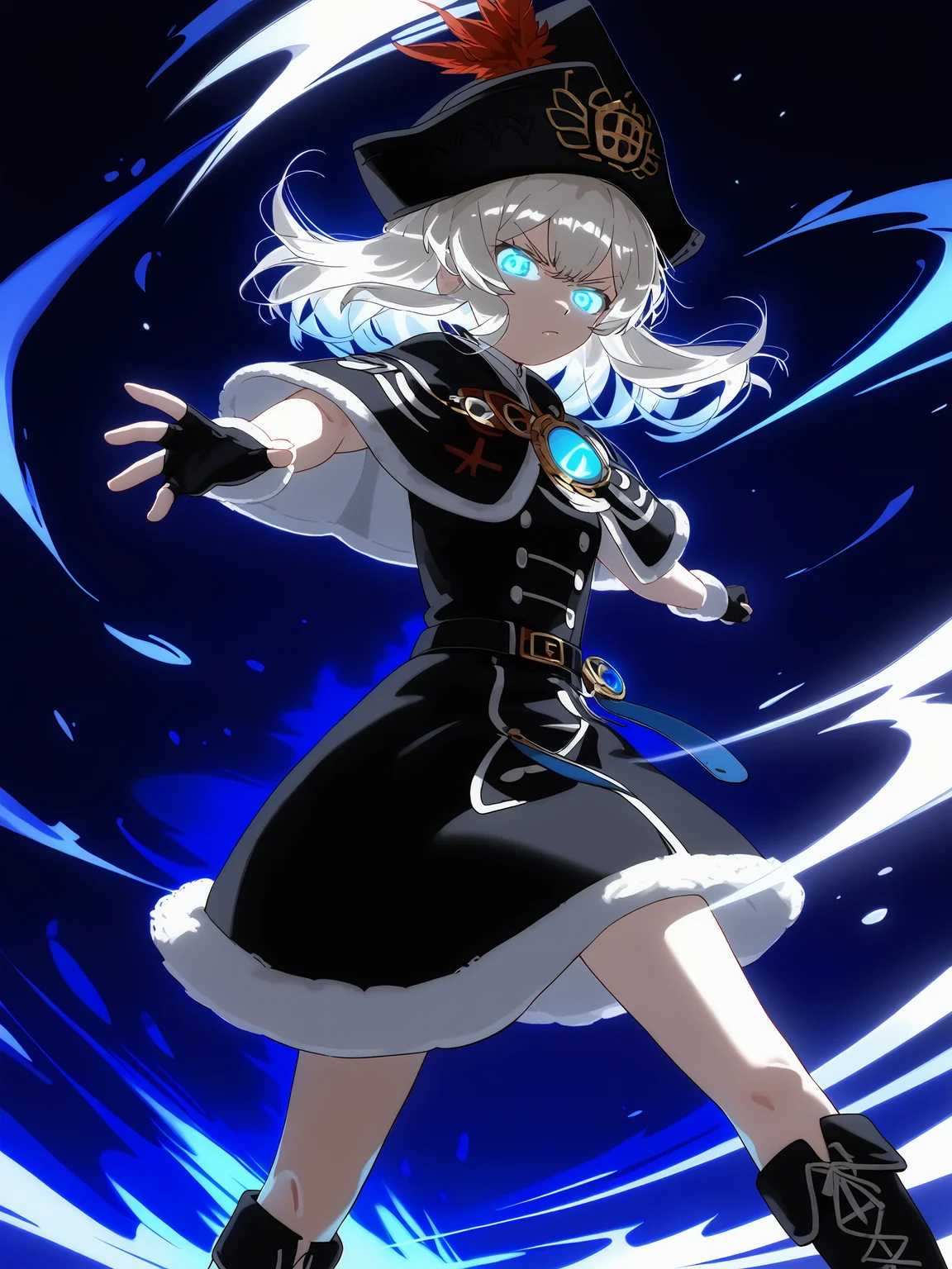 score_9,score_8_up,score_7_up,score_6_up,source_anime, shiny, shiny skin, <lora:naip:0.8>, theobrobineXL, <lora:Theobrobine_StyleXL370:0.8>, <lora:chernyyvo:1>, anime coloring, pixiv, <lora:tgm-xl-a3.1:0.8>,
finger_gun,fighting_stance,hat,dress,capelet,fur_trim,gloves,fur-trimmed_capelet,black_dress,fur_hat,boots,looking_at_viewer,black_capelet,black_gloves,black_headwear,fur-trimmed_headwear,long_sleeves,The character had glowing hair in the animation scene,hair_that_shines,glowing_hair,special_effects,Visual_Effects,
japanese, ultra detailed, serious, best quality, amazing quality, very aesthetic, absurdres, masterpiece, best quality,spotlight,masterpiece, best quality, high quality, highres, absurdres, caustics, offcial art, anime screencap,