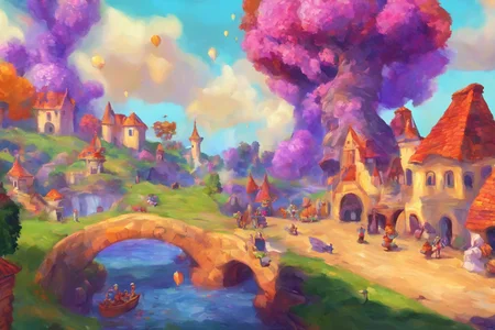 A vast scene of Magic Crafters from Spyro in the style of Renoir, videogame, impressionist