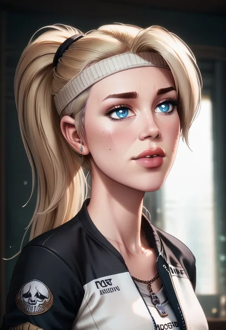 score_9, score_8_up, score_7_up, score_6_up, PRSNL_3_1, uncensored, pupils black dots, lips,
upper body, best quality, masterpiece, 4k, realistic, warm light,
MKSonya, 1girl, blonde hair, ponytail, blue eyes, long hair