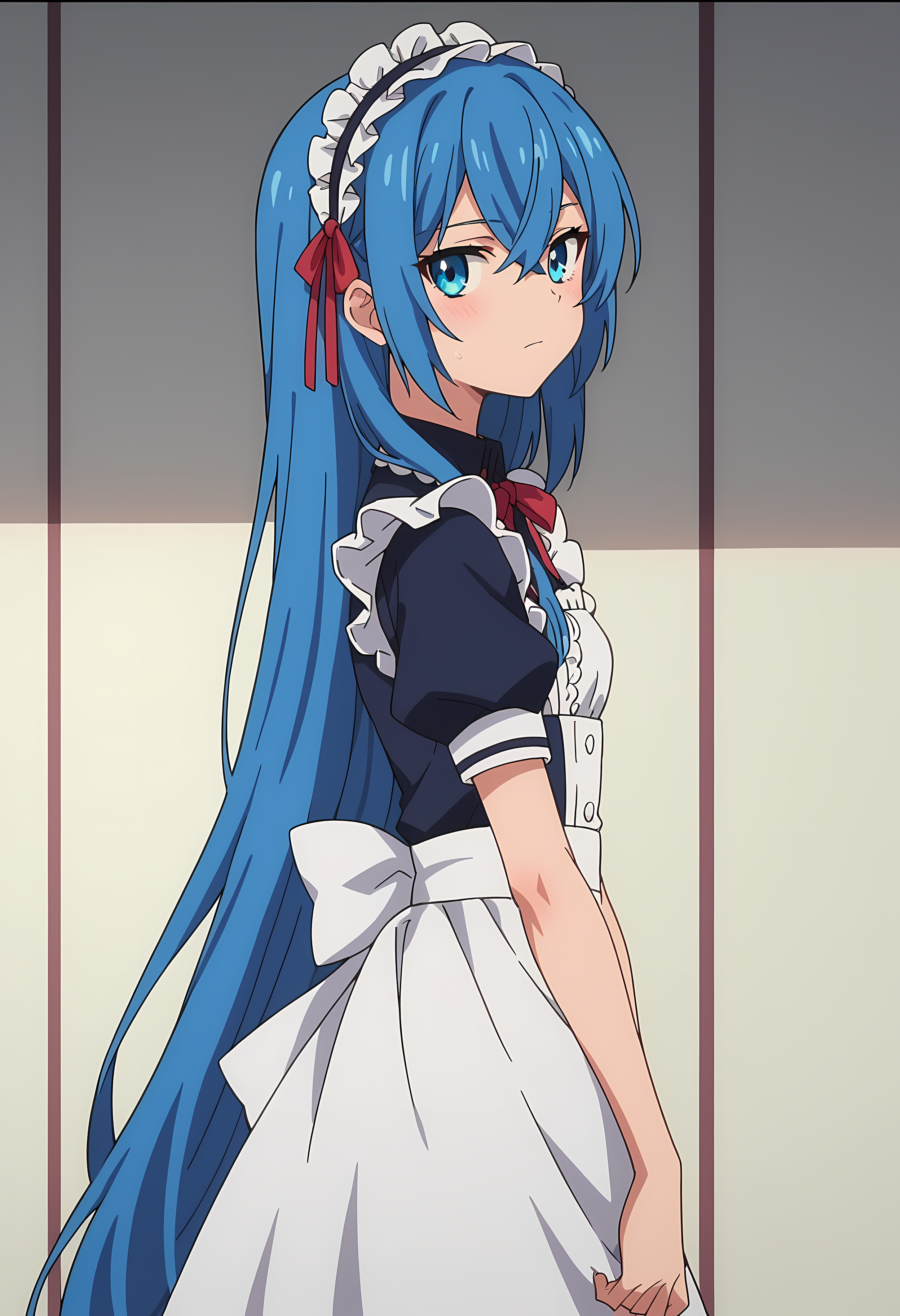 score_9, score_8_up, score_7_up, source_anime, 2d,
Astarte, 1girl, blue hair, very long hair, blue eyes, very small breasts, maid hairband, red ribbon, black collar, white maid outfit, blue outfit, white armband, short sleeve,
anime coloring, anime screencap, detailed eyes, zPDXL, perfect faces, uncensored, rating_explicit, <lora:astarte_0-000025:1>,
from side, looking at viewer,