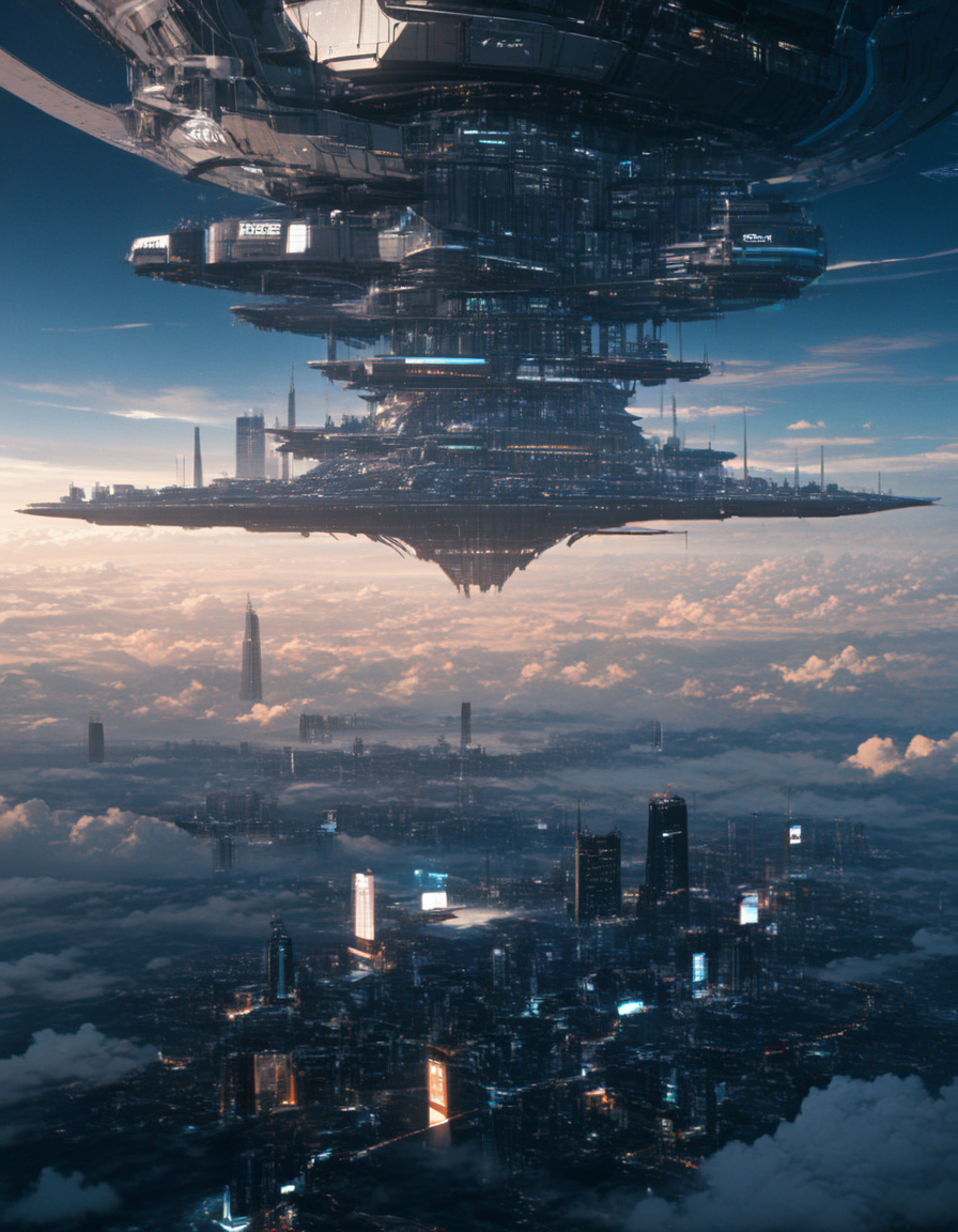 <lora:City_Worlds_01_Effects_xlc:1> photo, masterpiece, high score, great score, absurdres, citybkg, cyberpunk, ambiance, day, clouds, in a vast valley, tiny spaceships in the sky, detailed, tiny elevated highways, tiny design buildings, futuristic, far above view, high buildings, illuminated, city lights, city in the clouds, lots of clouds, haze in the background, epic scale, phot22,