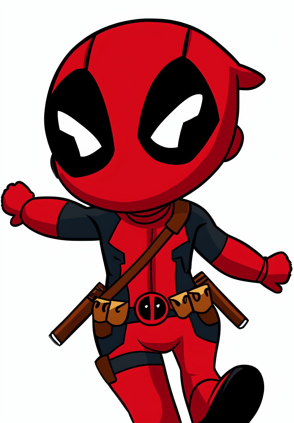 <lora:deadpool_chibi:0.8>, deadpool_chibi, 1boy, solo, dynamic pose, happy, simple background, white background,