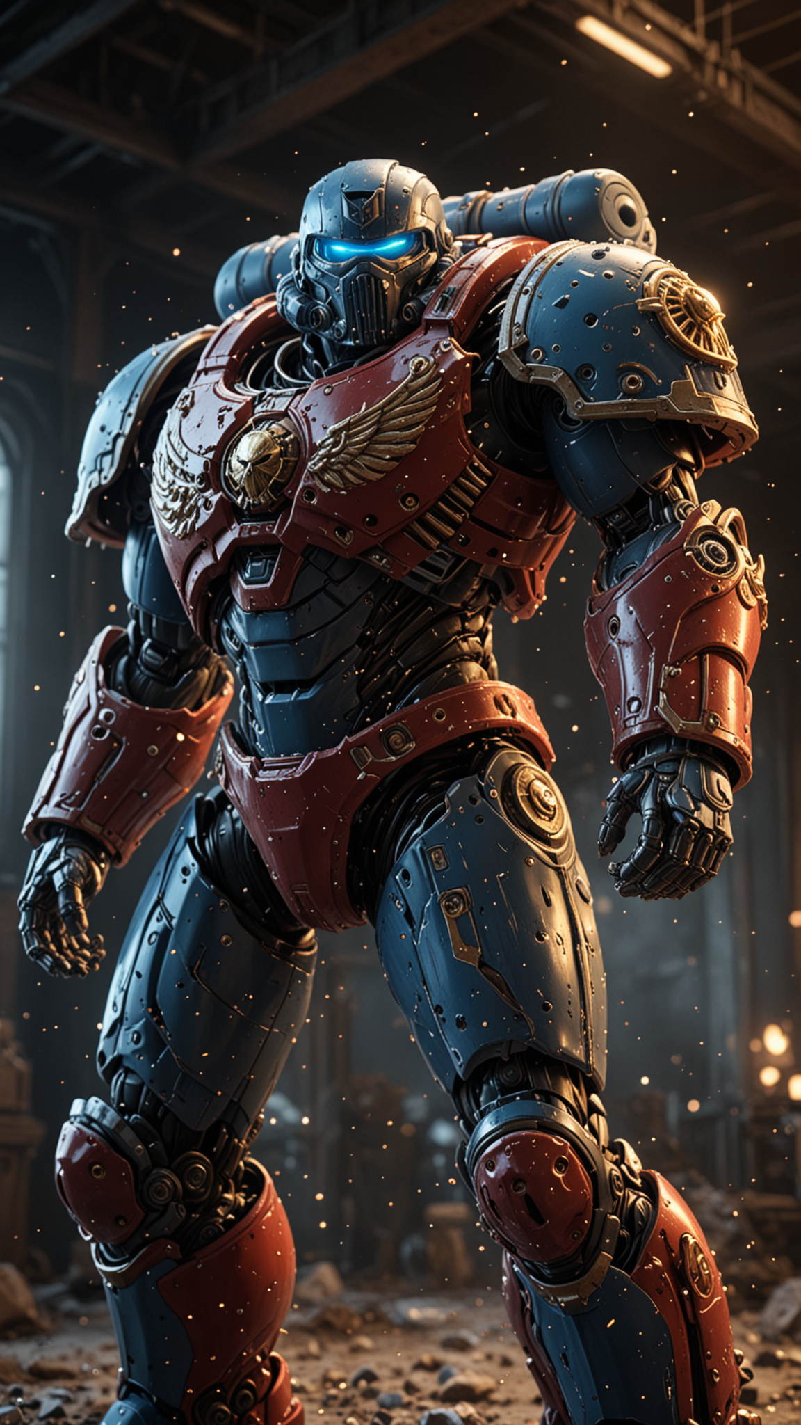 Space Marine, Azure Bloods, Plasma cannon, (masterpiece), (realistic), 8k, RAW photo, Intricate, octane render, unreal engine, volumetrics dtx, (film grain, bokeh, blurry foreground), UHD, Epic, (Use Dream Diffusion Secret Prompt), UHD, <lora:Liquid_Fluid_Metal_XL_-_By_DICE:0.6>