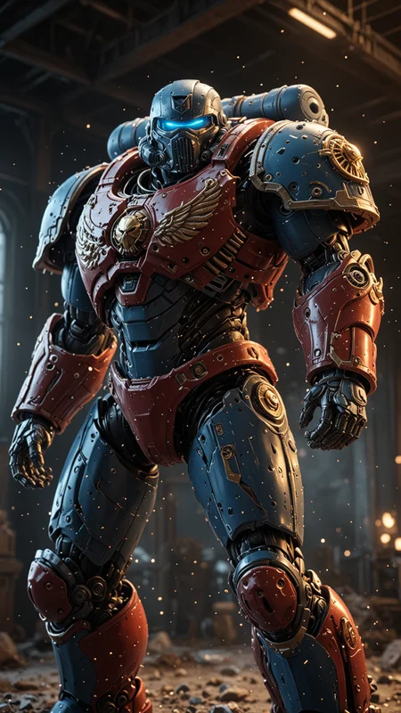 Space Marine, Azure Bloods, Plasma cannon, (masterpiece), (realistic), 8k, RAW photo, Intricate, octane render, unreal engine, volumetrics dtx, (film grain, bokeh, blurry foreground), UHD, Epic, (Use Dream Diffusion Secret Prompt), UHD, <lora:Liquid_Fluid_Metal_XL_-_By_DICE:0.6>