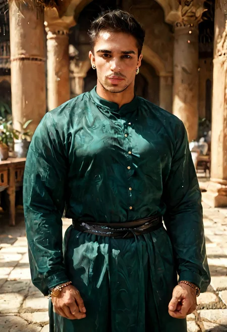 score_9, score_8_up, score_7_up, score_6_up, score_5_up, score_4_up, beautiful Muslim man, handsome, huge biceps, earrings, black, looking at viewer, shy male, male bangles, jewelry, puffy lips, thick thighs, standing, praying in a mosque, Salah, fully clothed, covered body, conservative clothes,
BREAK
score_9, score_8_up, score_7_up, score_6_up, source_cartoon, (best quality, masterpiece, aesthetic, perfect details,realistic:1.2),aaTMOm1n1