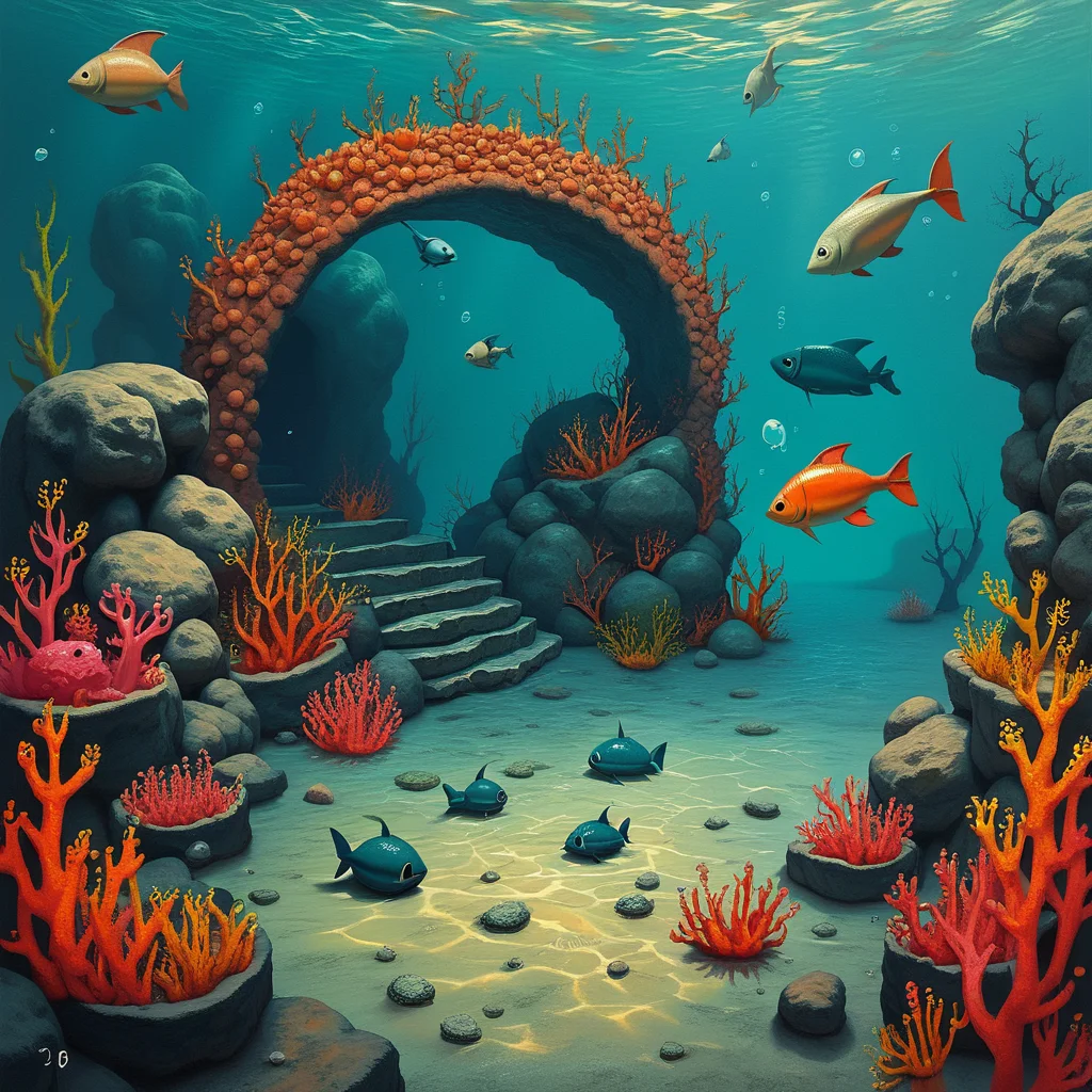 score_9, score_8_up, score_7_up, score_6_up, comic, The underwater world was a realm of vibrant colors and eerie silence, where schools of fish danced through the coral reefs. Ancient shipwrecks lay forgotten on the ocean floor, their treasures guarded by the creatures of the deep., highly detailed <lora:ponys-dream:.9>