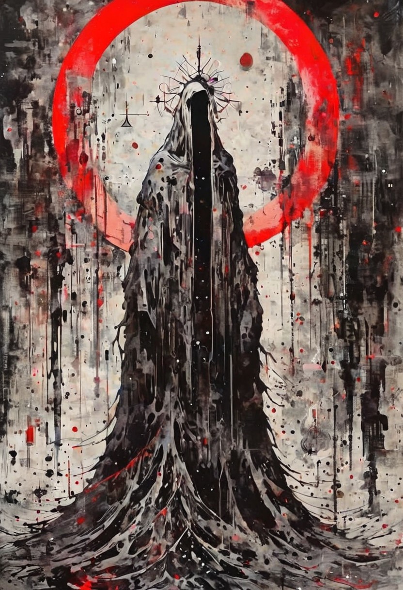 ral-ertmsphr otclillsn carcosa city, cybersecurity meme, data flows, dynamic movement, bleaked red and black, a Vintage casual goddess inside of circle, looking curious, By Yoji Shinkawa