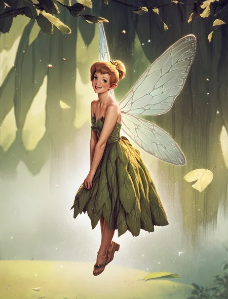 1girl, tinker bell, norman rockwell style, fairy, wings, leaf dress, detailed face,

score_9, score_8_up, score_7_up, score_6_up, score_5_up, score_4_up, rating_safe,