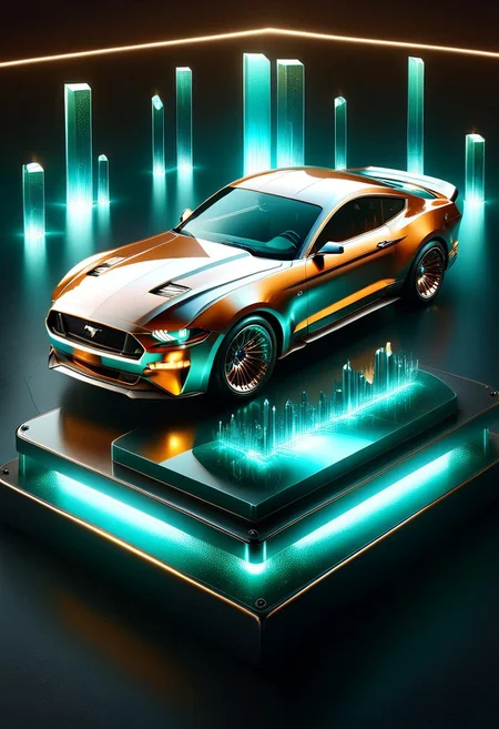 A sleek, metallic 'book' with a rounded cover and gleaming chrome edges, resembling a futuristic novel, rests on a pedestal on a desolate, neon-lit city street at dusk. The vehicle's body shimmers under the urban glow, with LED lights tracing the spine like a digital bookmark. A lone figure stands nearby, gazing up at the 'book' with an air of curiosity.
ultra detailed, enhanced, prismatic colors, render, CRU, sharp, 8k, octane render, cinema 4d, blender, dark, atmospheric 4k ultra detailed, cinematic, Sharp focus, big depth of field, Masterpiece, colors, 3d octane render, 4k, concept art, hyperrealistic, Vivid colors, extremely detailed 8k wallpaper, Intricate, High Detail. Car has square LED headlights, a glowing LED Ford mustang emblem. LED running lights Car is in a futurist high tech dealer showroom on a circular platform that is lit from below. The car has several spotlights on it which only enhance the crystal. camera is looking down and sideways as the car. emeraldmorph