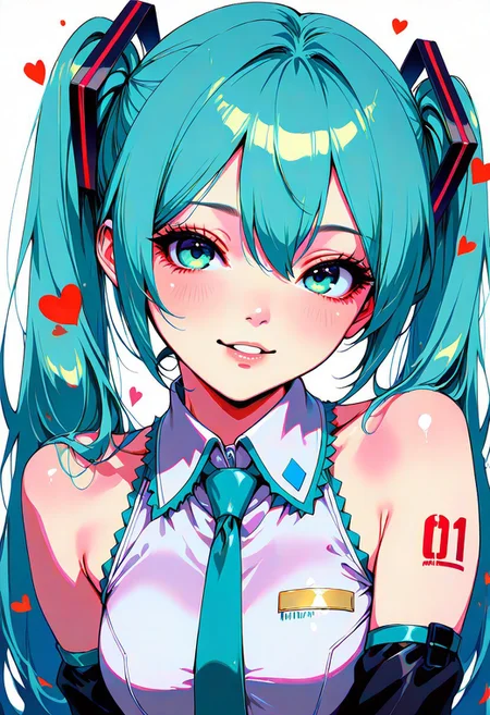 BREAK masterpiece, best quality, good quality, very aesthetic, absurdres, newest, 8K, depth of field, focused subject, artist:moriimee, BREAK hatsune miku, happy, hrtdrp, Hearts Drips,