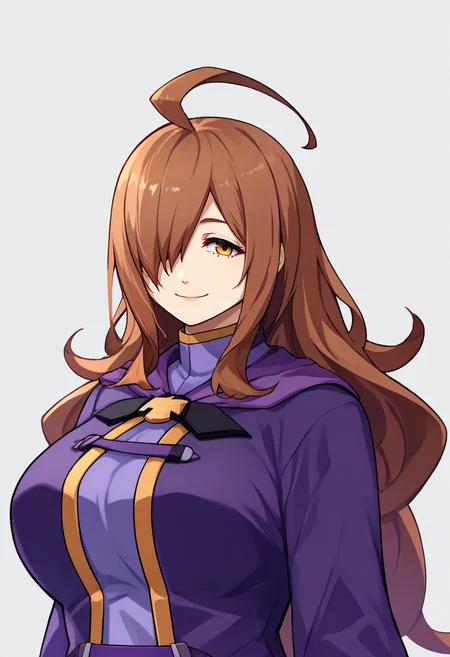 score_9, score_7_up, source_anime, zeroazureportraits, simple background, white background, upper body, solo, 1girl, kswiz, smile, looking at viewer, standing, ahoge, hair over one eye, purple robe, long sleeves, large breasts <lora:zs_ZeroAzurePortraitsXL:1> <lora:konosuba_wiz_ponyXL:0.9>