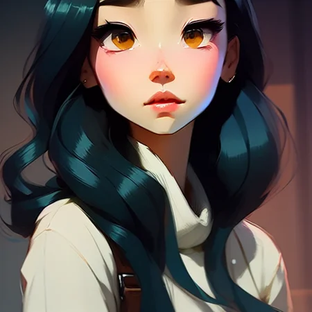 close up portrait female , (black hair), green eyes, long hair, smirking, by (((Atey Ghailan and Emmanuel Shiu))), standing in a street, at night
(<SamDoesArt1>:0.84)