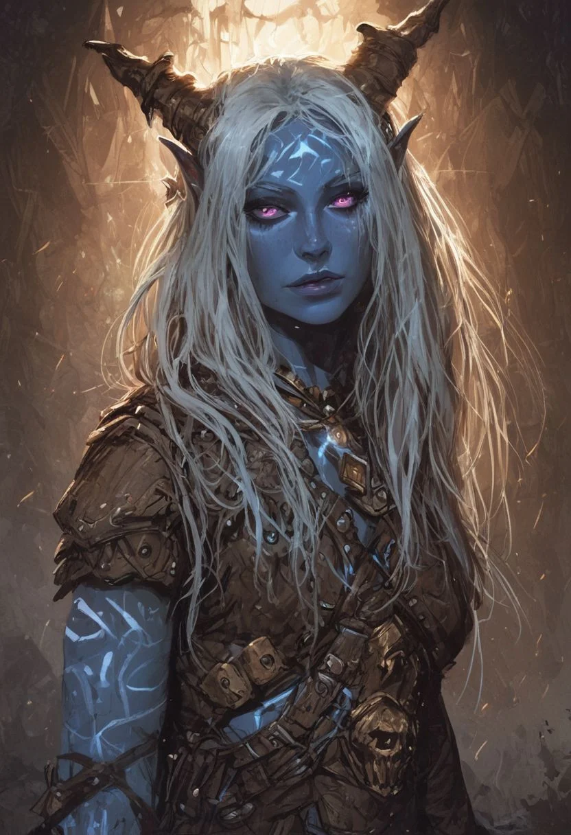 score_9, score_8_up, score_7_up, BREAK,
(hyper-Realistic lighting and textures), unreal engine 5, 1girl, portrait, beautiful, tiefling shaman, white hair, (long hair:1.3), side bangs, horns, barbarian, gladiator, war paint, tribal markings, long tail, blue skin, pink eyes, glowing eyes, (smug:0.85), (big breast:0.25), dramatic lights
<lora:Fant5yP0ny:0.6> <lora:fantasy_world_pony:0.9> <lora:Cherry-Gig:0.55>