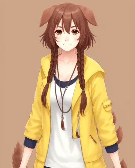korone, inugami korone, :3, animal collar, bangs, blush, bone hair ornament, braid, brown eyes, brown hair, dog ears, dog girl, dog tail, hair ornament, long hair, looking at viewer, low twin braids, medium breasts, medium hair, solo, twin braids, virtual youtuber,
<lora:KORONE-XL-t1-000001:0.6>
(portrait, close up, face, yellow jacket, open jacket, collarbone)